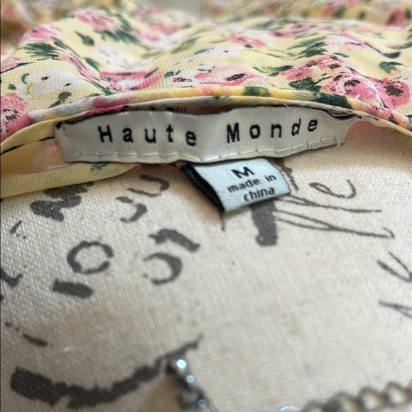 HAUTE MONDE | Women’s Pink, Green, and Cream Floral Printed V-Neck Blouse M - Picture 8 of 12